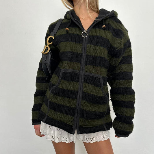 Vintage knitted dark green zip up