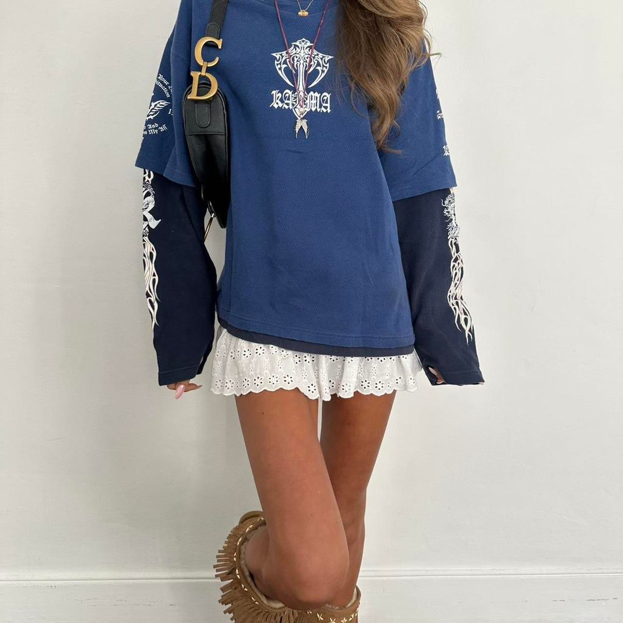 Vintage rare double layered graphic long sleeve top