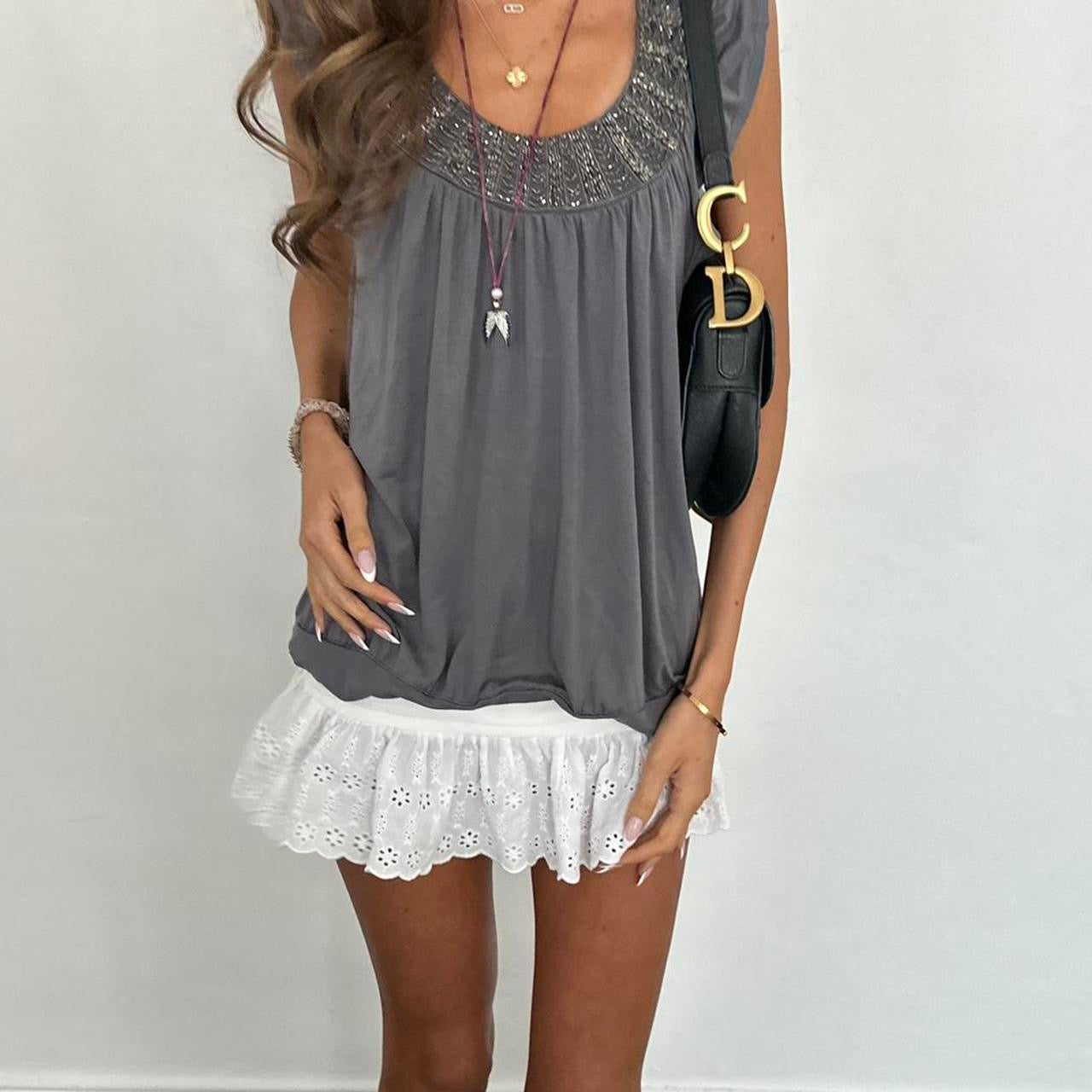 Vintage 00s embellished grey top