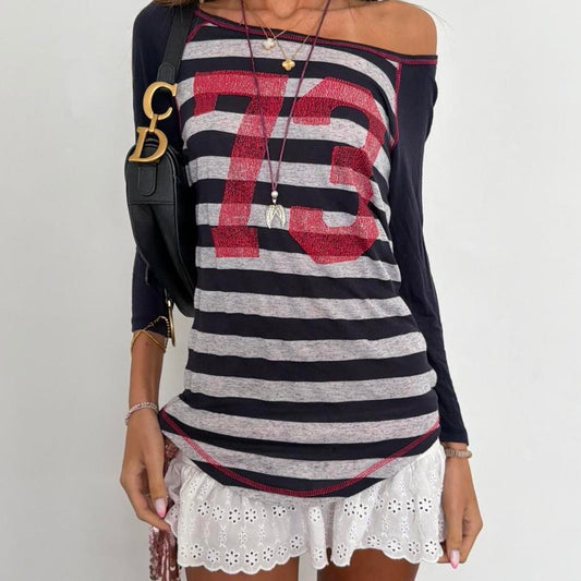 Vintage 00s soft navy striped long sleeve top