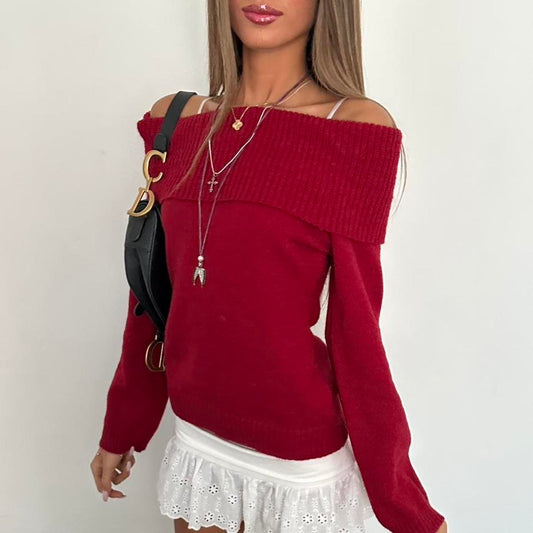 Vintage 2000’s off the shoulder red knit sweater