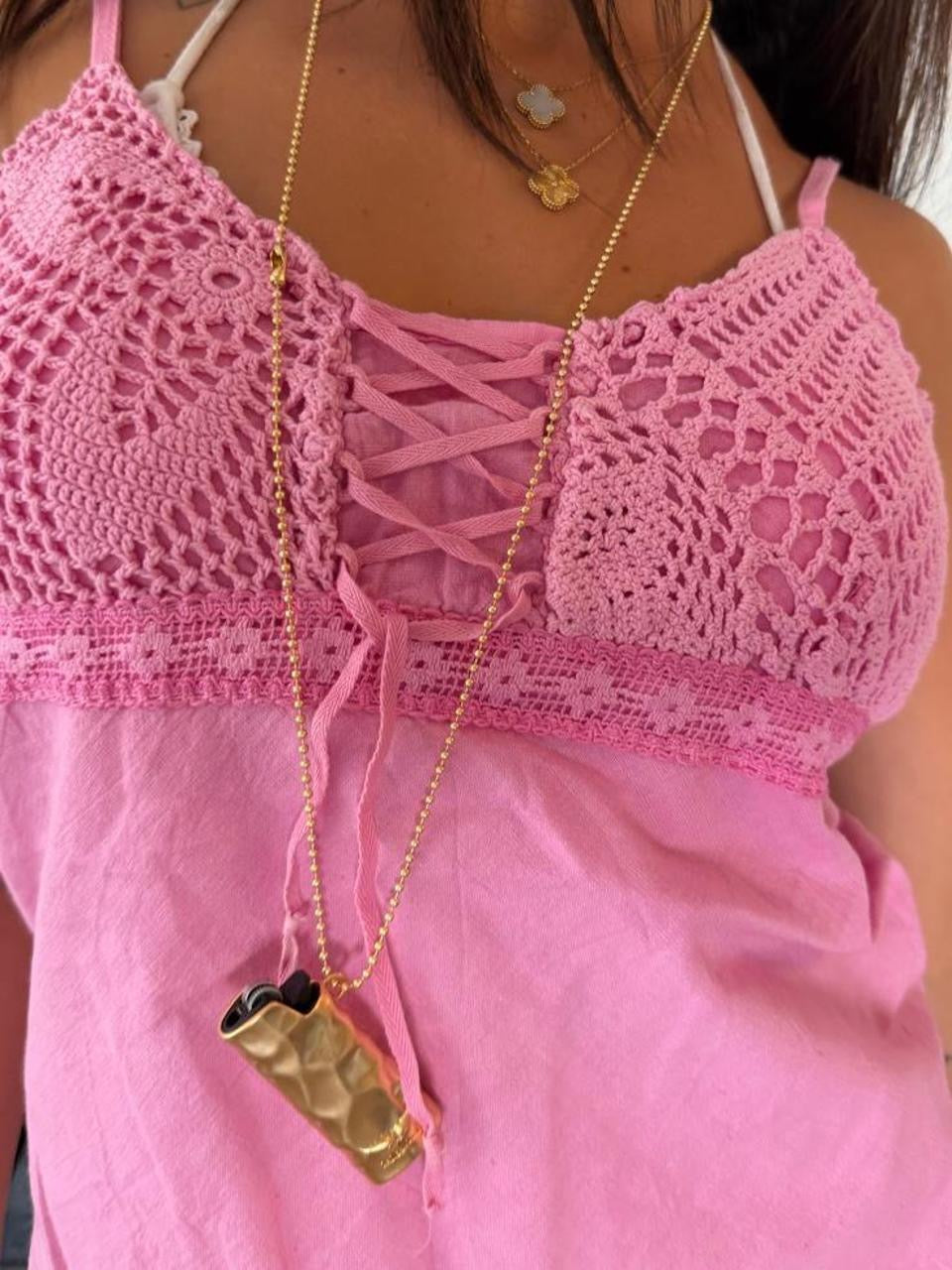 Vintage 00s pink crochet cami top