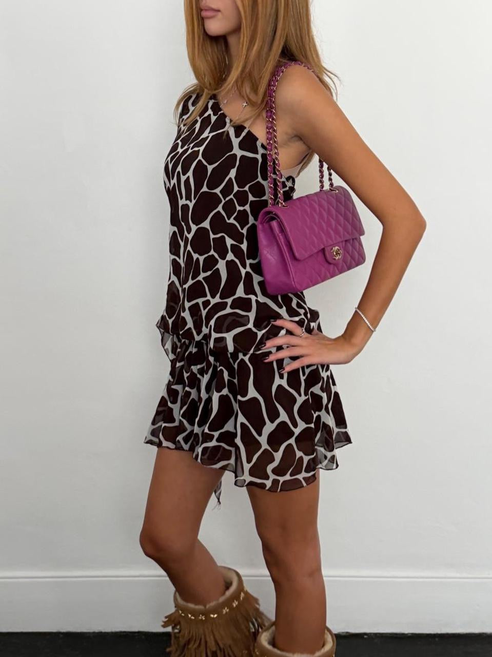 Vintage 00s animal print floaty asymmetrical mini dress