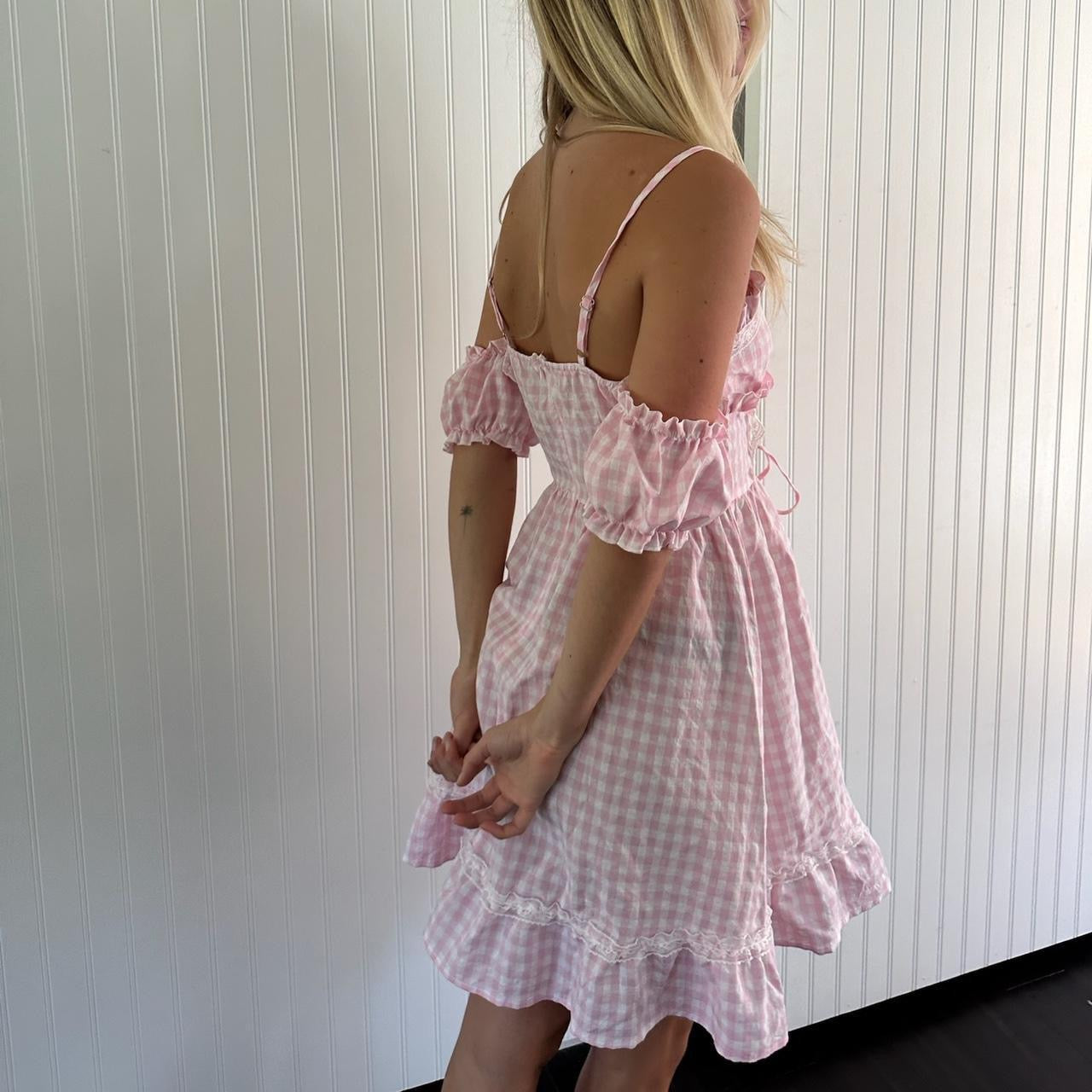 Vintage pink milkmaid dress