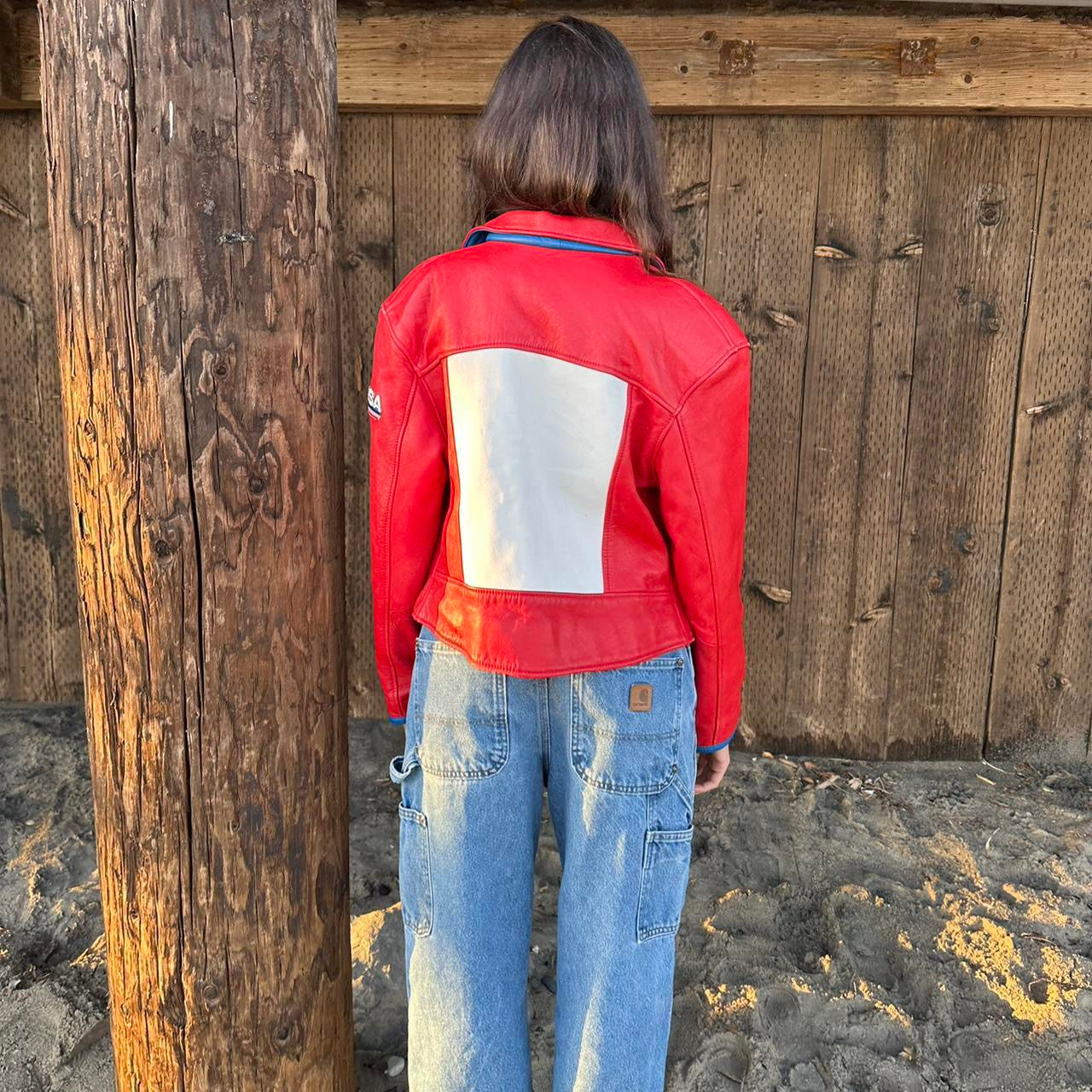 Vintage 90s red and white leather jacket  ❤️