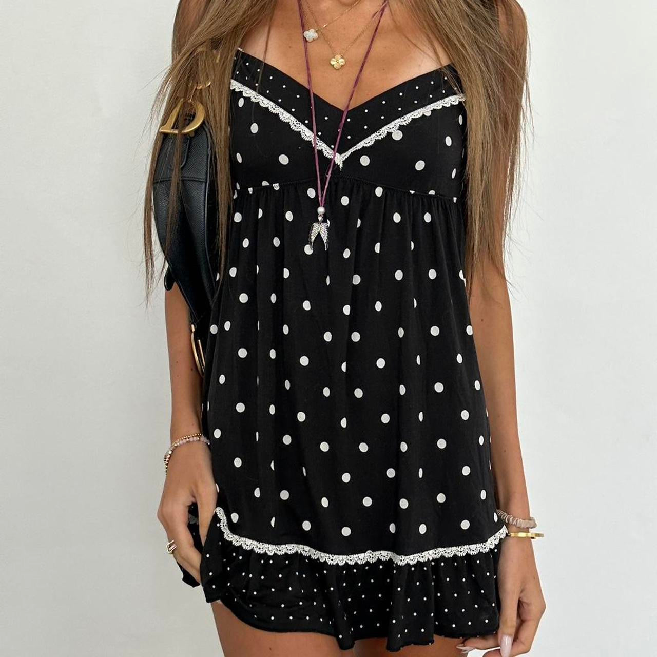 Vintage 00s Victoria’s Secret black polka dot mini dress