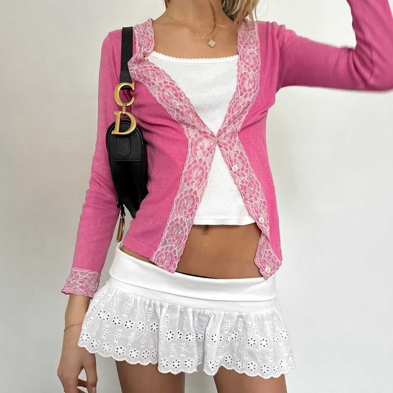 Vintage 90’s pink lace trim cardigan top