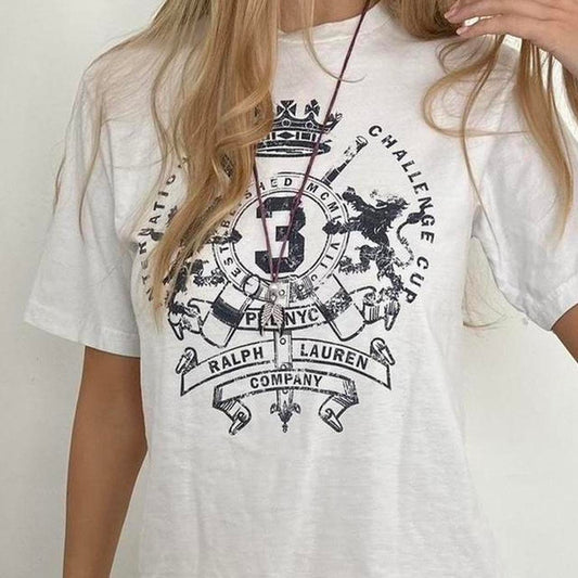 Vintage Ralph Lauren preppy white and navy relaxed top