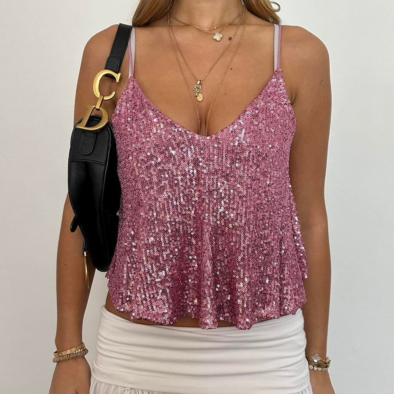 Vintage pink sequin camisole top