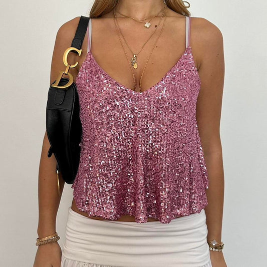 Vintage pink sequin camisole top