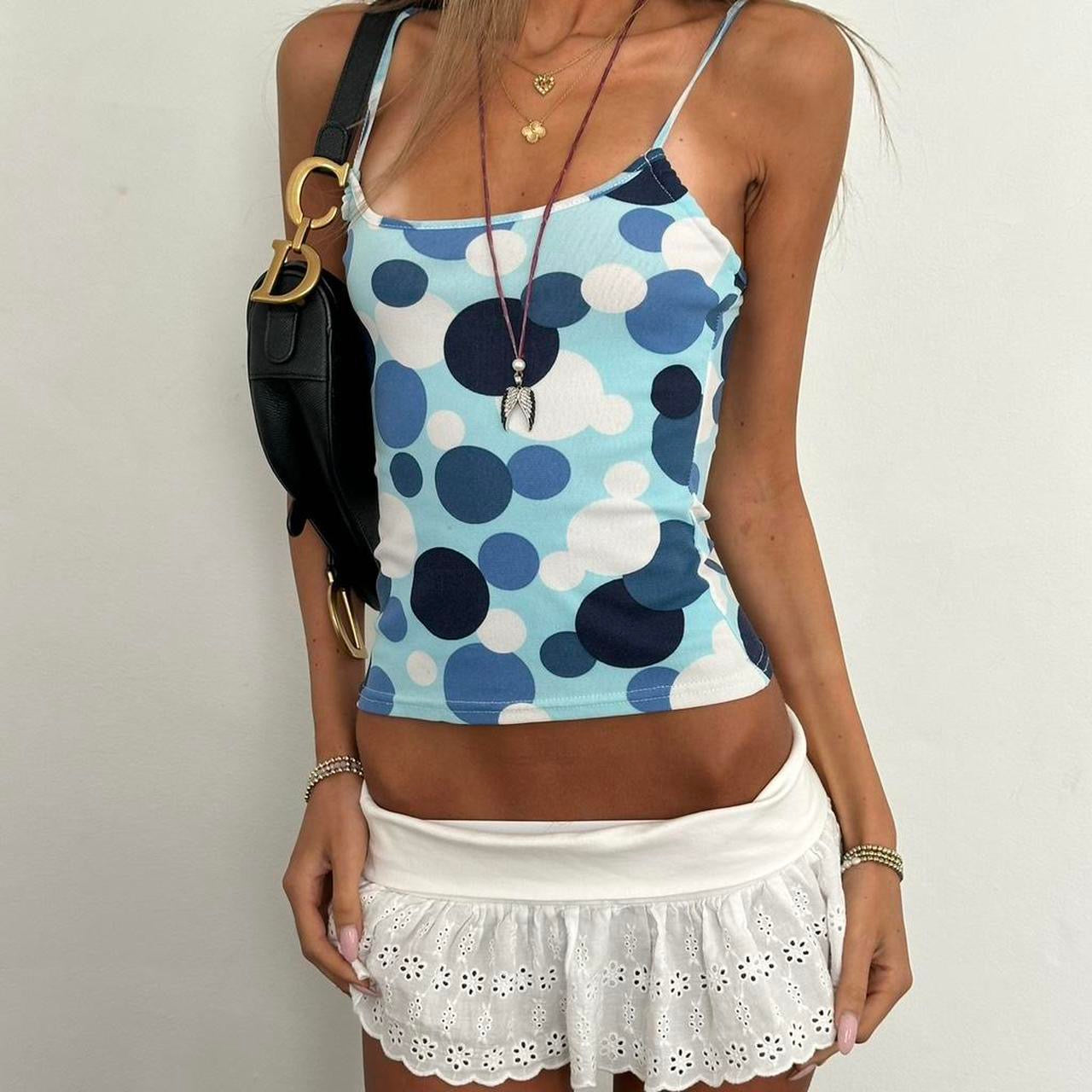 Vintage 2000’s blue polka dot cami top