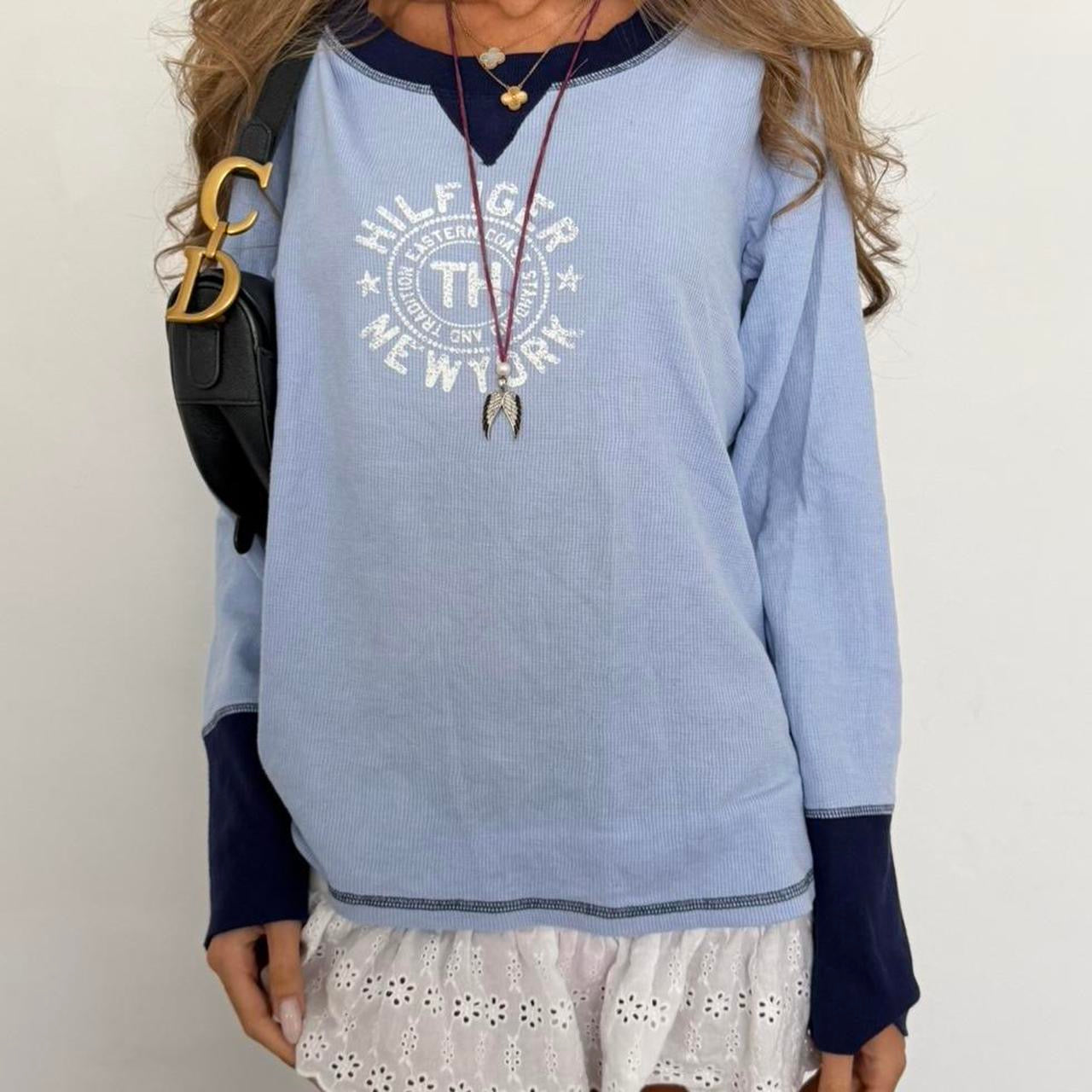 Vintage 90’s blue waffle Tommy Hilfiger long sleeve top
