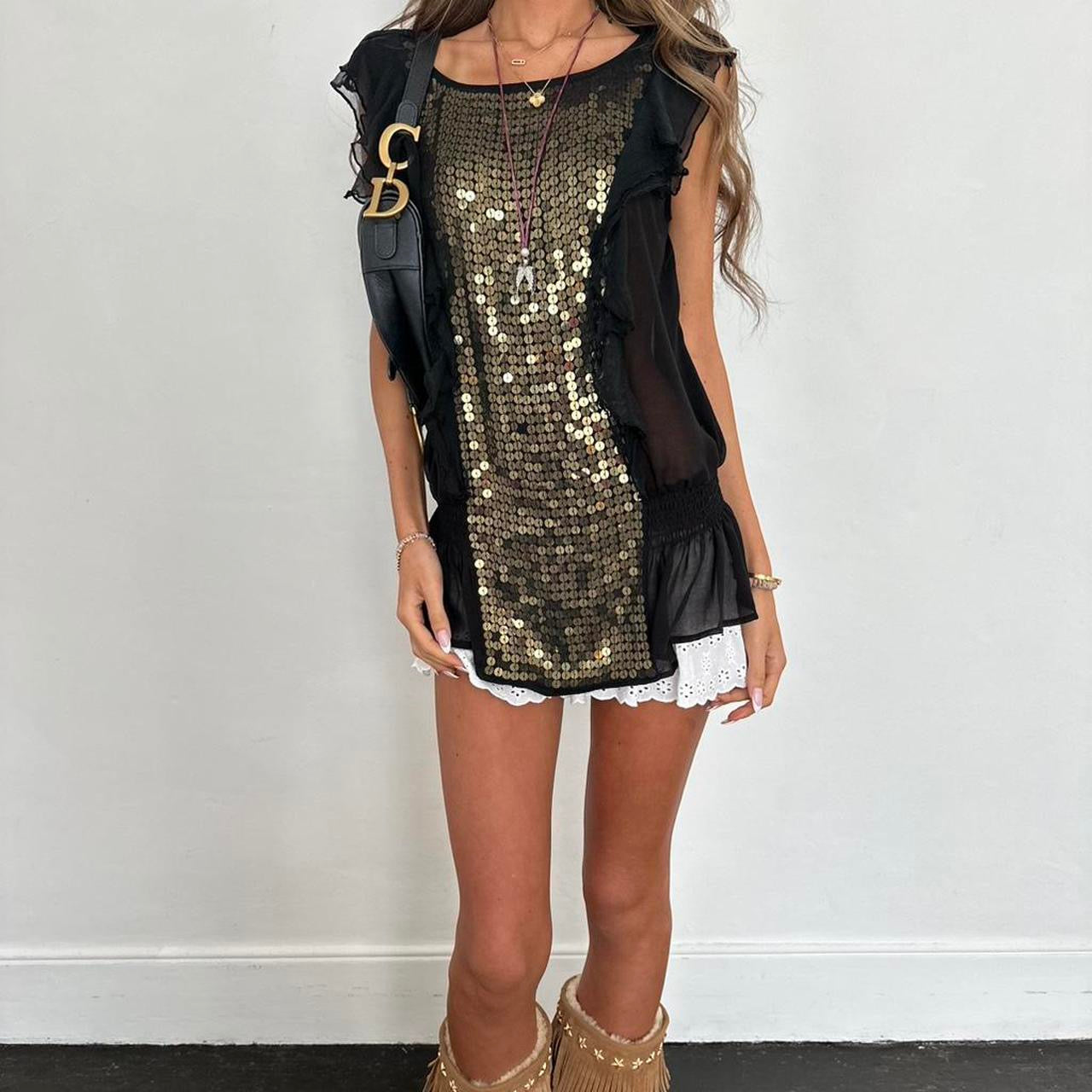Vintage 2000s gold and black sequin top