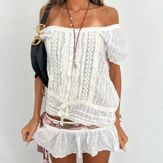 Vintage 00s white boho lace top