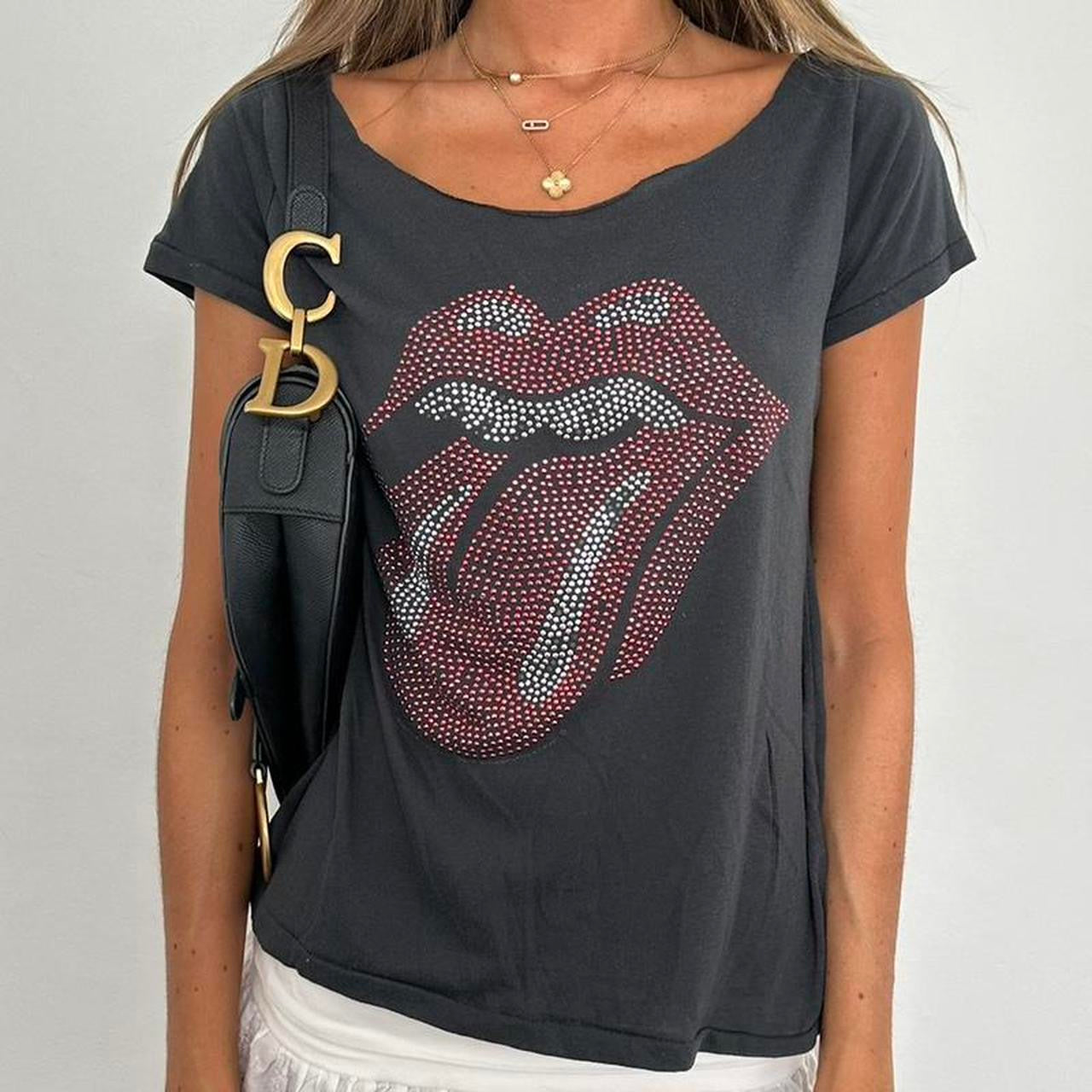 Vintage 2000’s Rolling Stones grey off the shoulder top