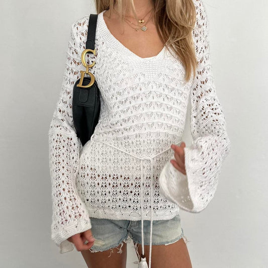 Vintage 90’s white crochet long sleeve top cardigan