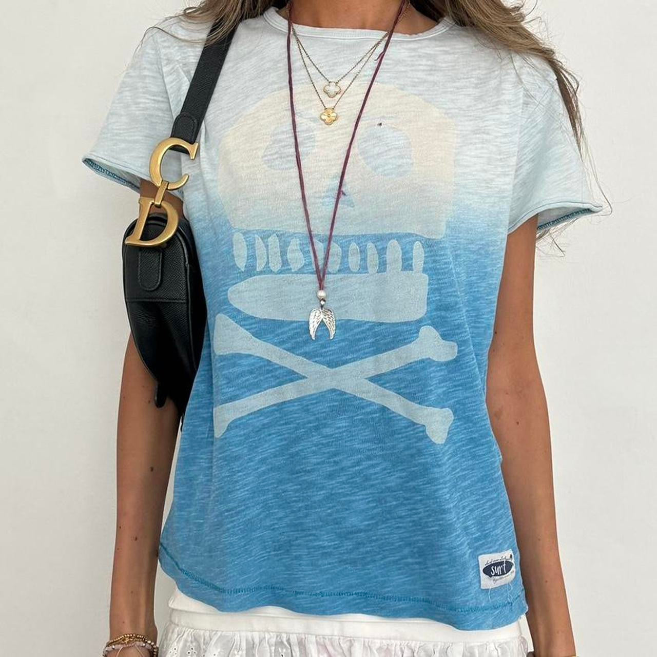 Vintage 00s blue skull and crossbones top