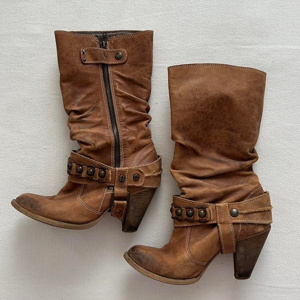 Vintage buckle bohemian boots