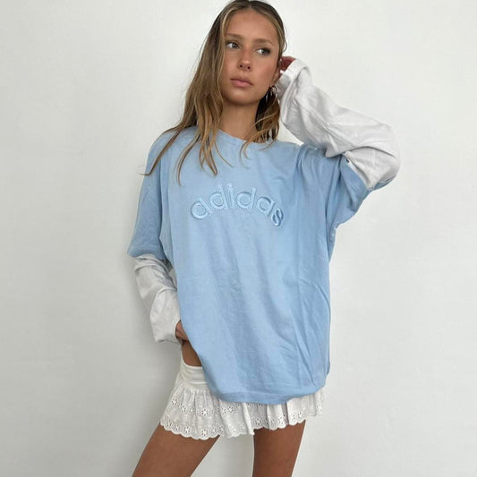 Vintage 90s rare Adidas baby blue double layered long sleeve top 🩵🪽