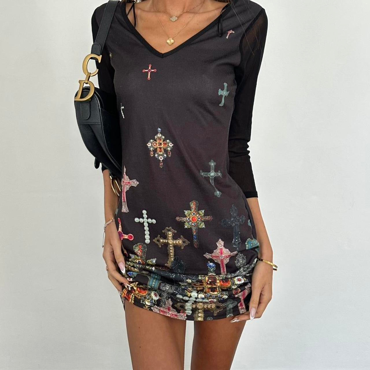 Vintage 00s long sleeve cross mini dress