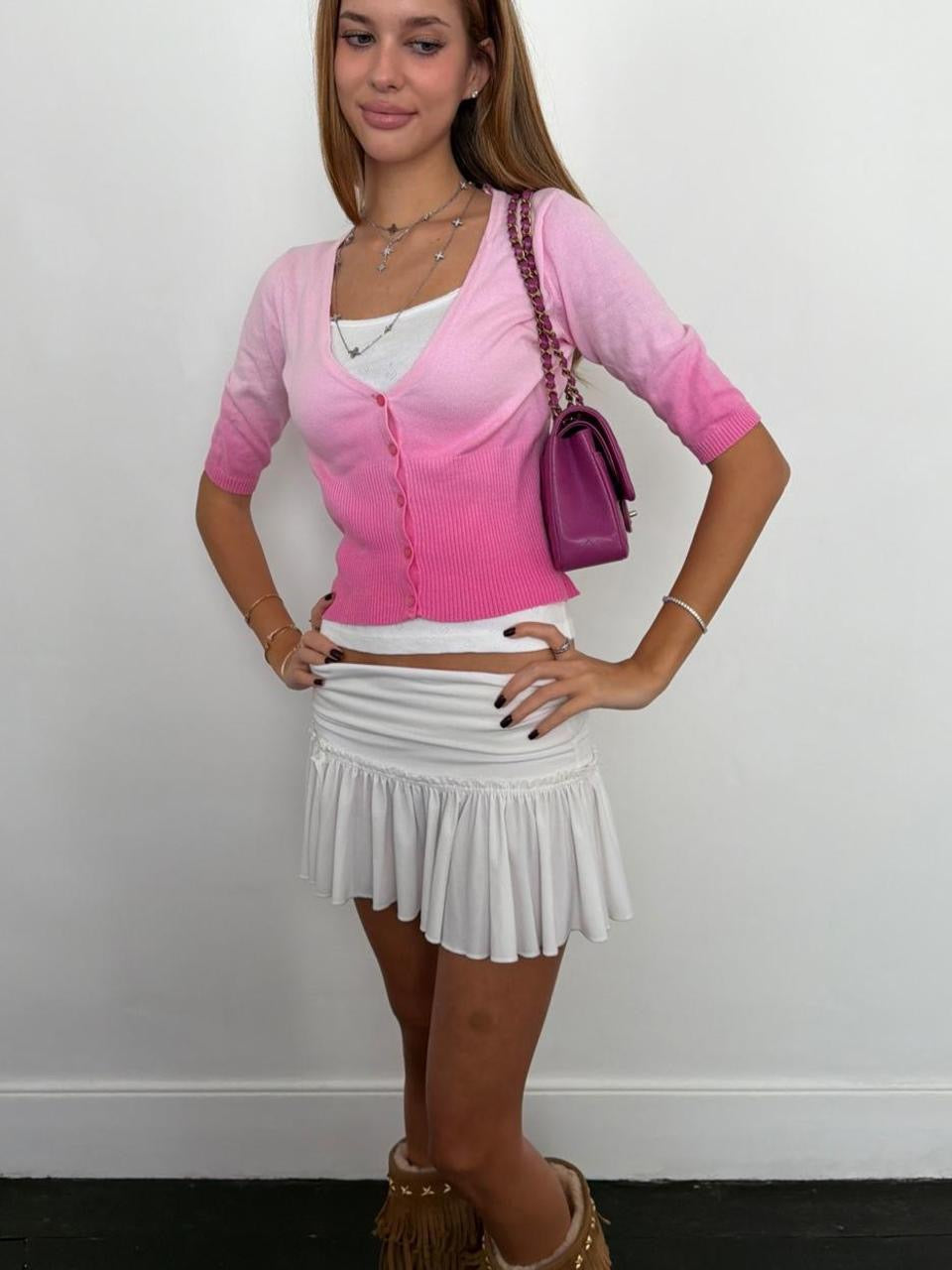 Vintage 00’s pink ombré short sleeve cardigan top