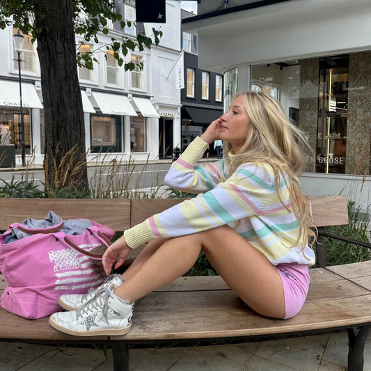 Vintage 90’s pastel striped yellow colourful knit zip up