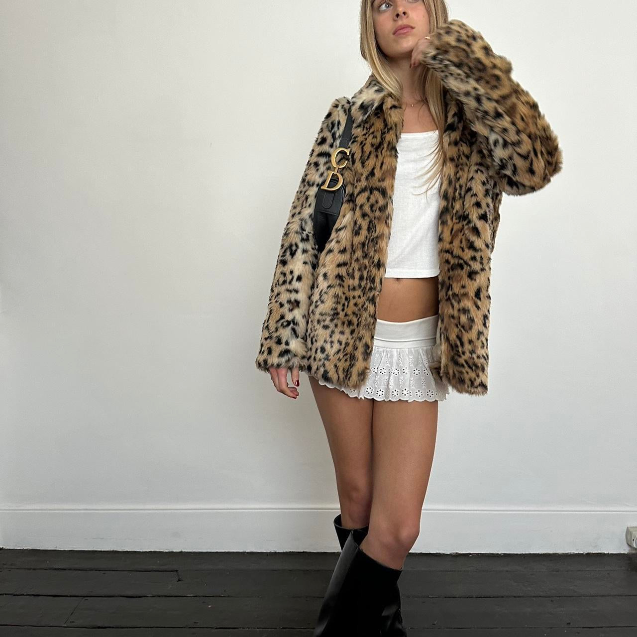 Vintage 2000’s leopard print faux fur jacket