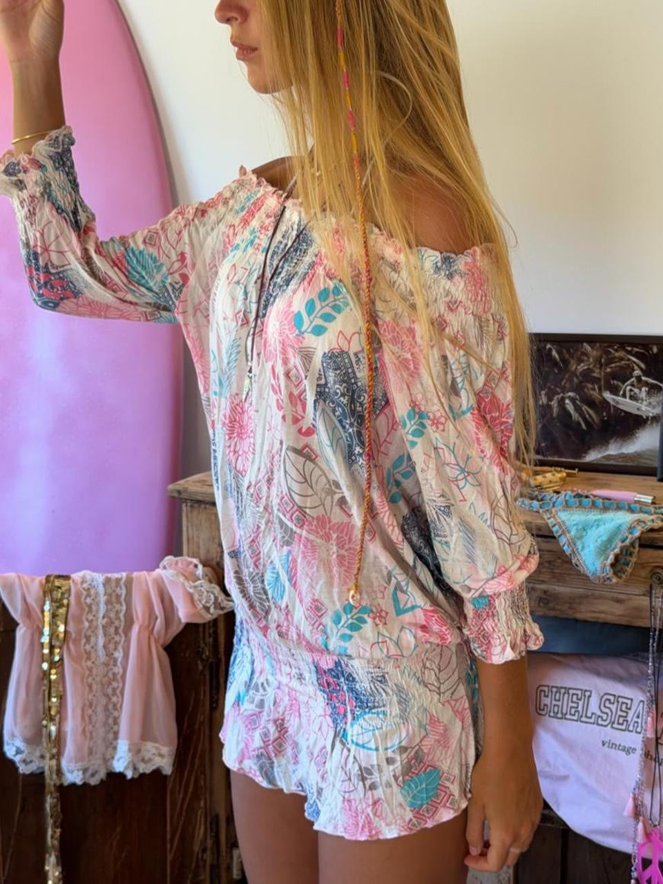 Vintage 00’s pink whimsical off shoulder mini dress