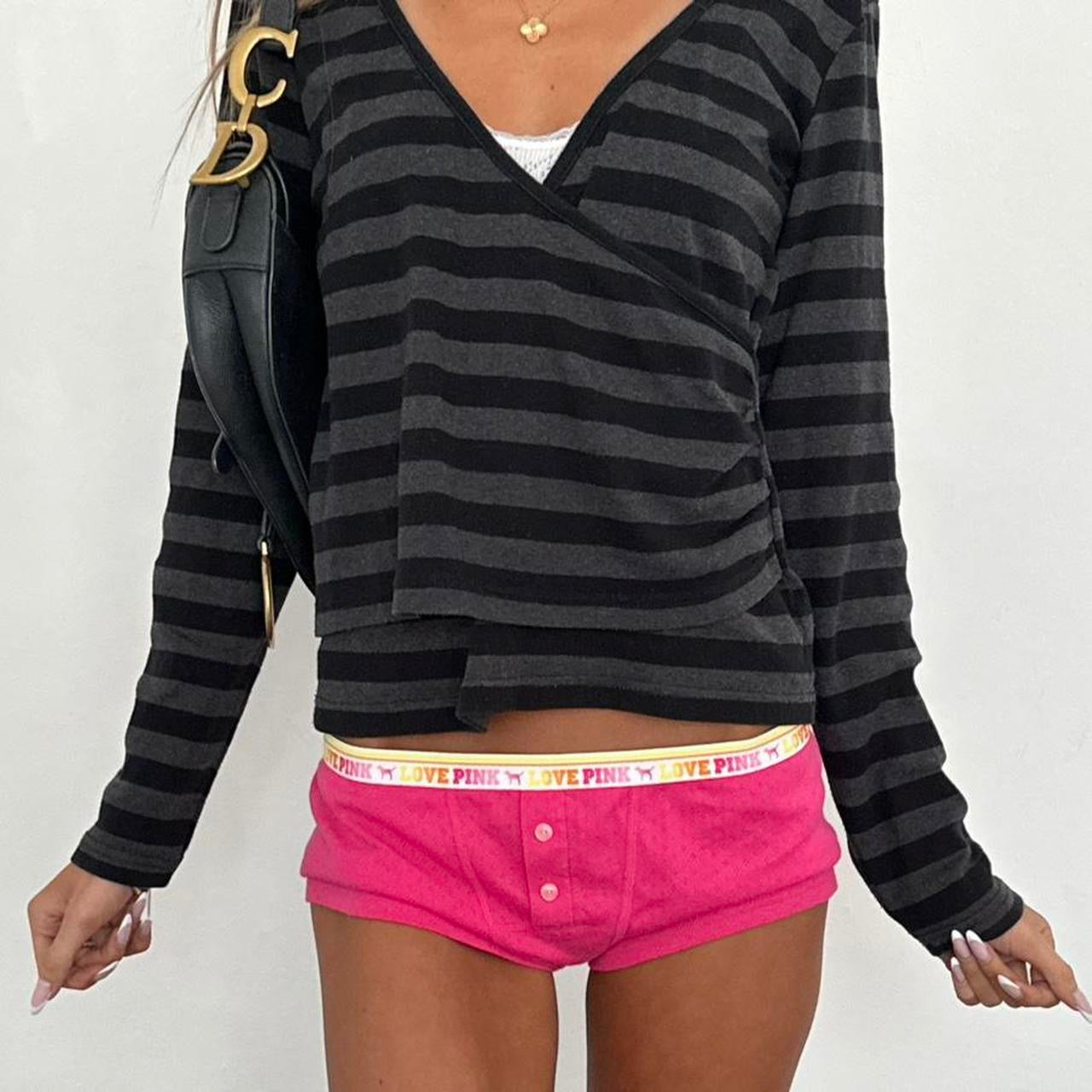 Vintage 00s black and grey striped long sleeve top