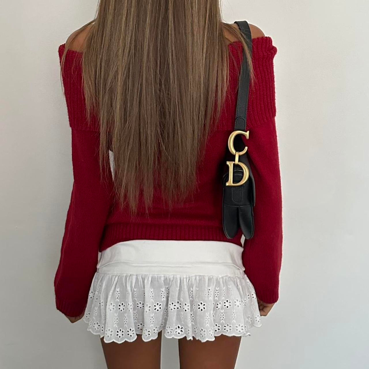 Vintage 2000’s off the shoulder red knit sweater