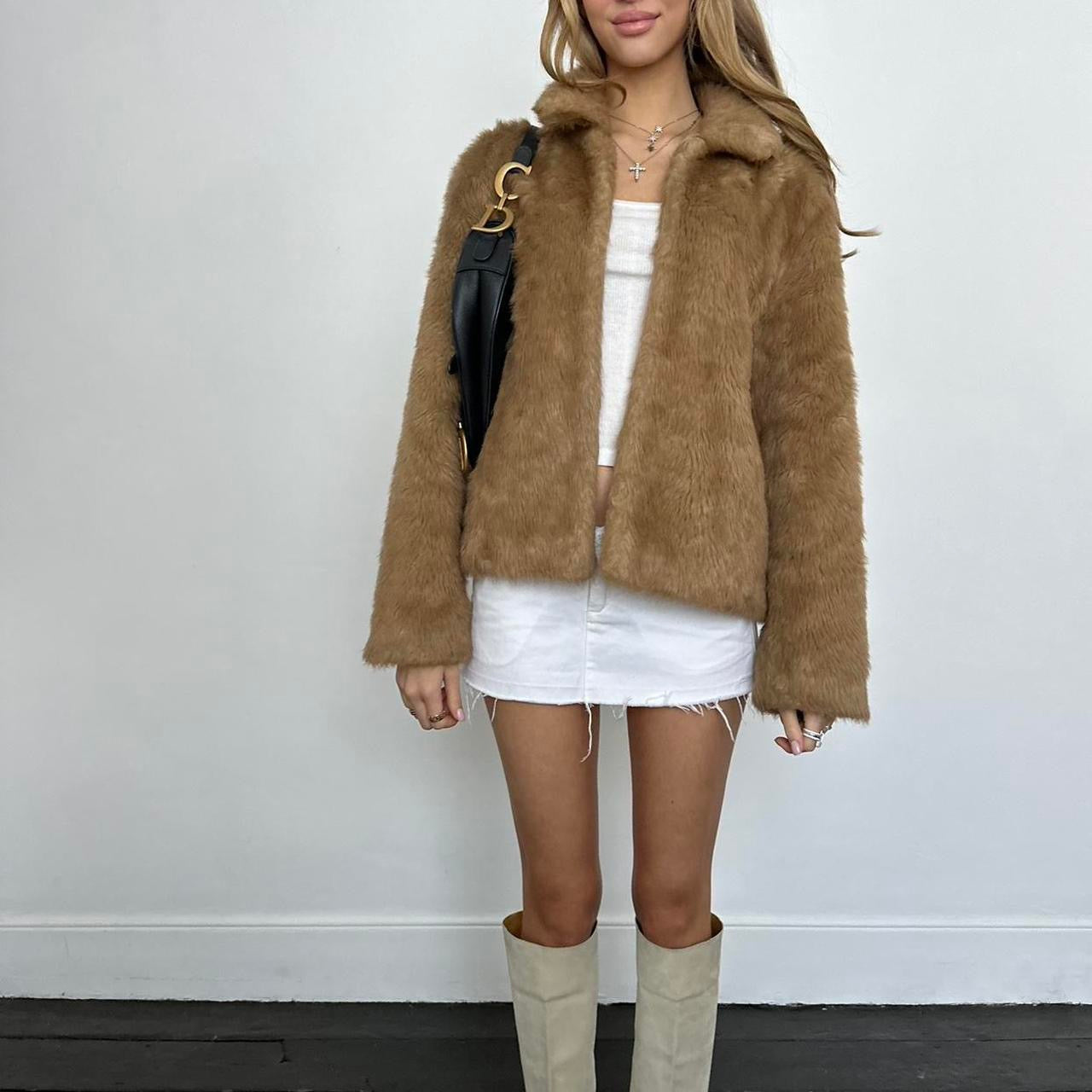 Vintage 2000’s classic brown faux fur jacket