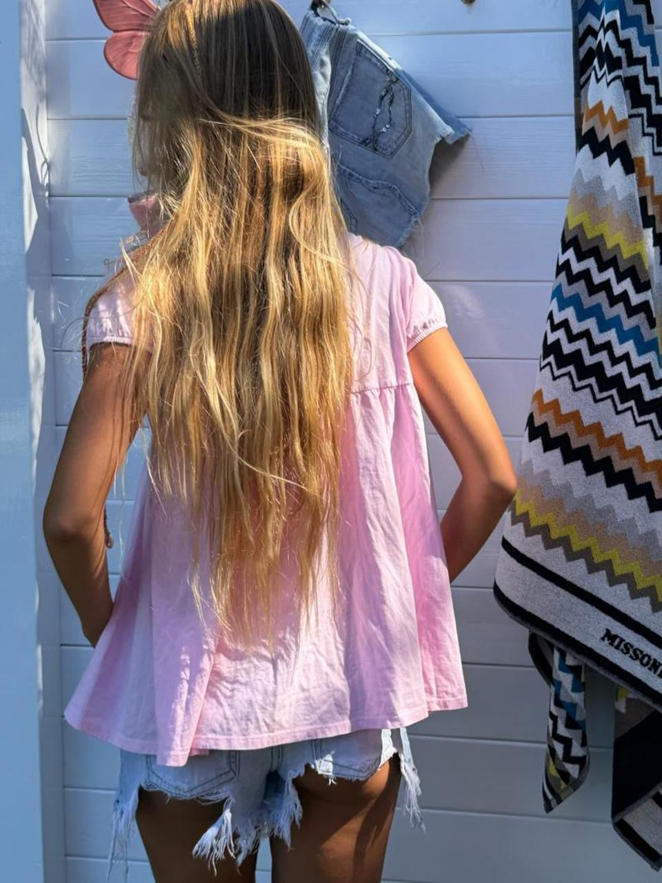 Vintage 00s pink tie up layering top
