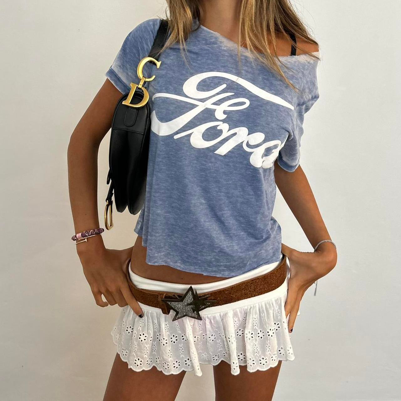 Vintage Ford off the shoulder tee 🩵