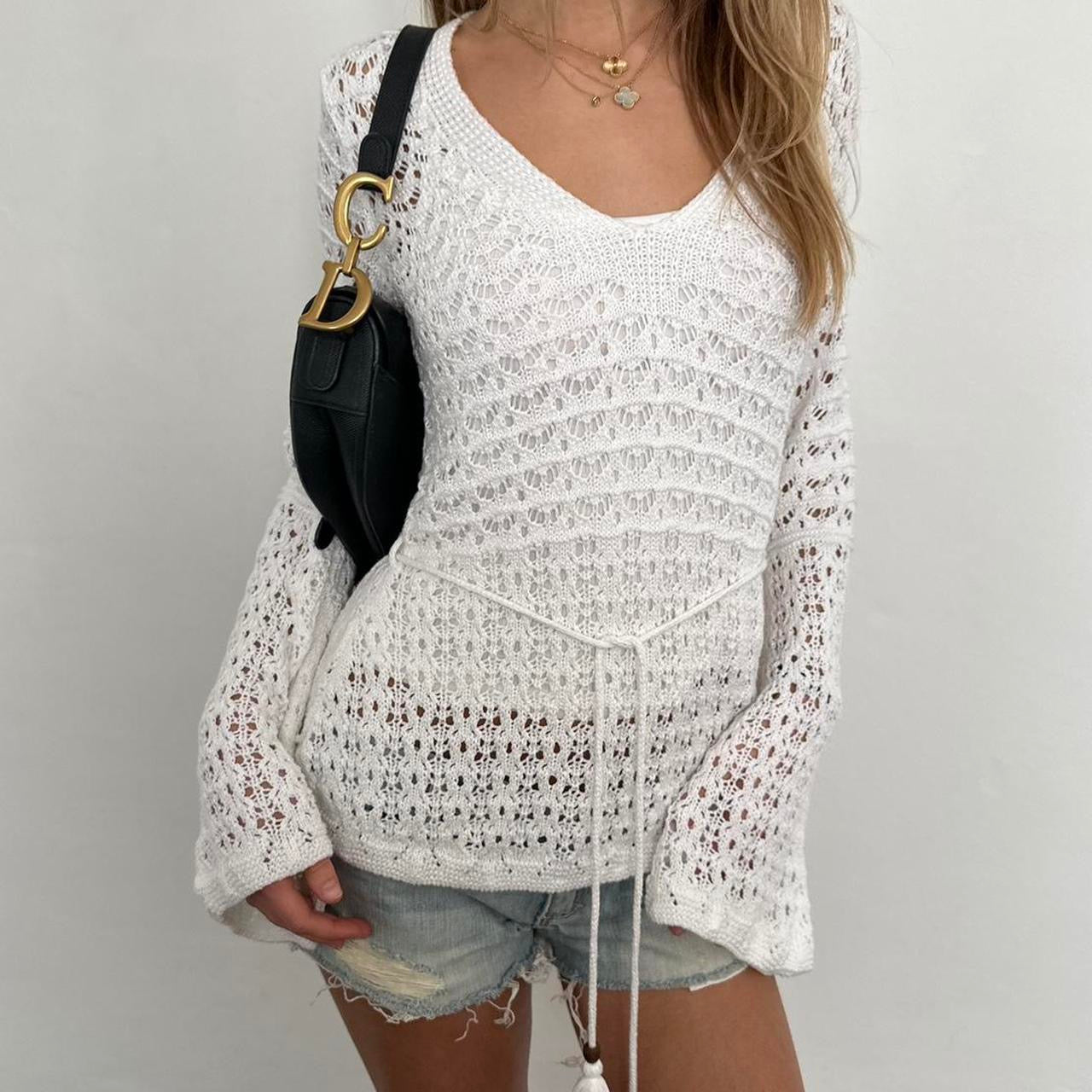 Vintage 90’s white crochet long sleeve top cardigan