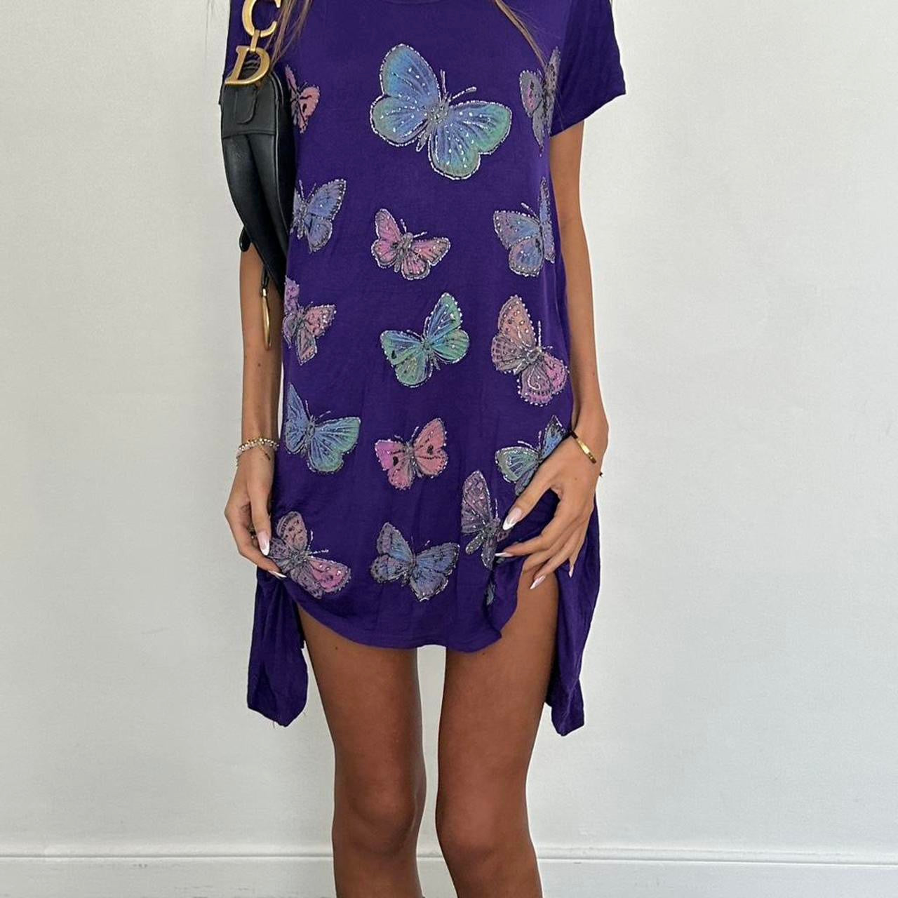 Vintage 00s butterfly purple mini dress