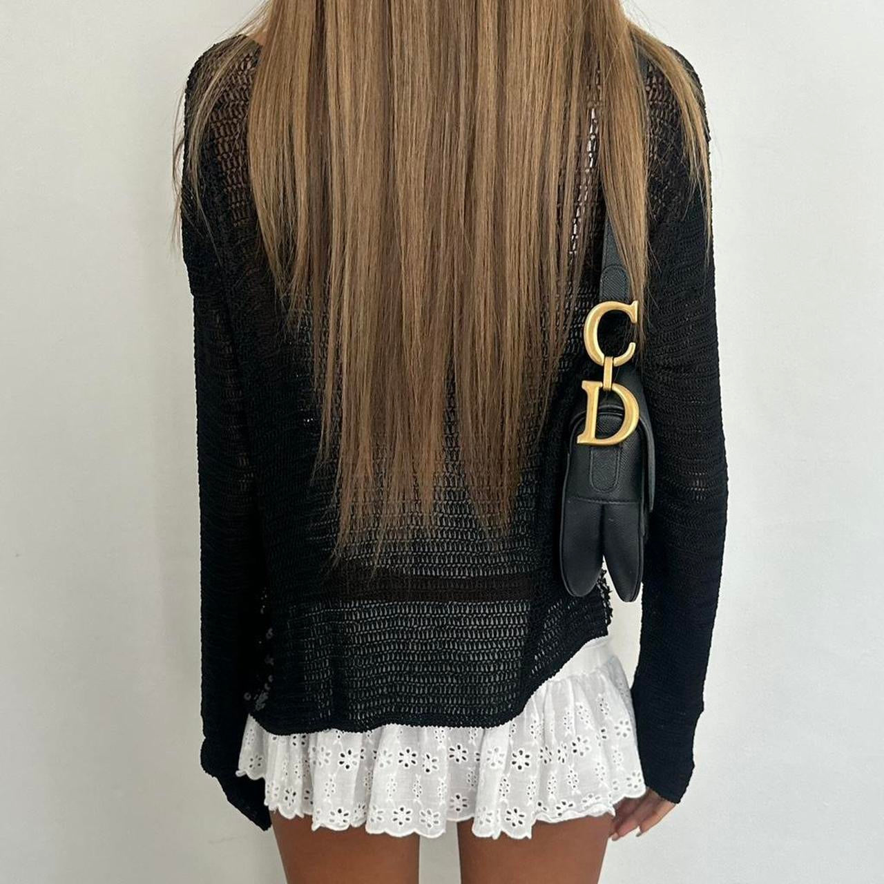 Vintage 2000s black crochet sequin cardigan top