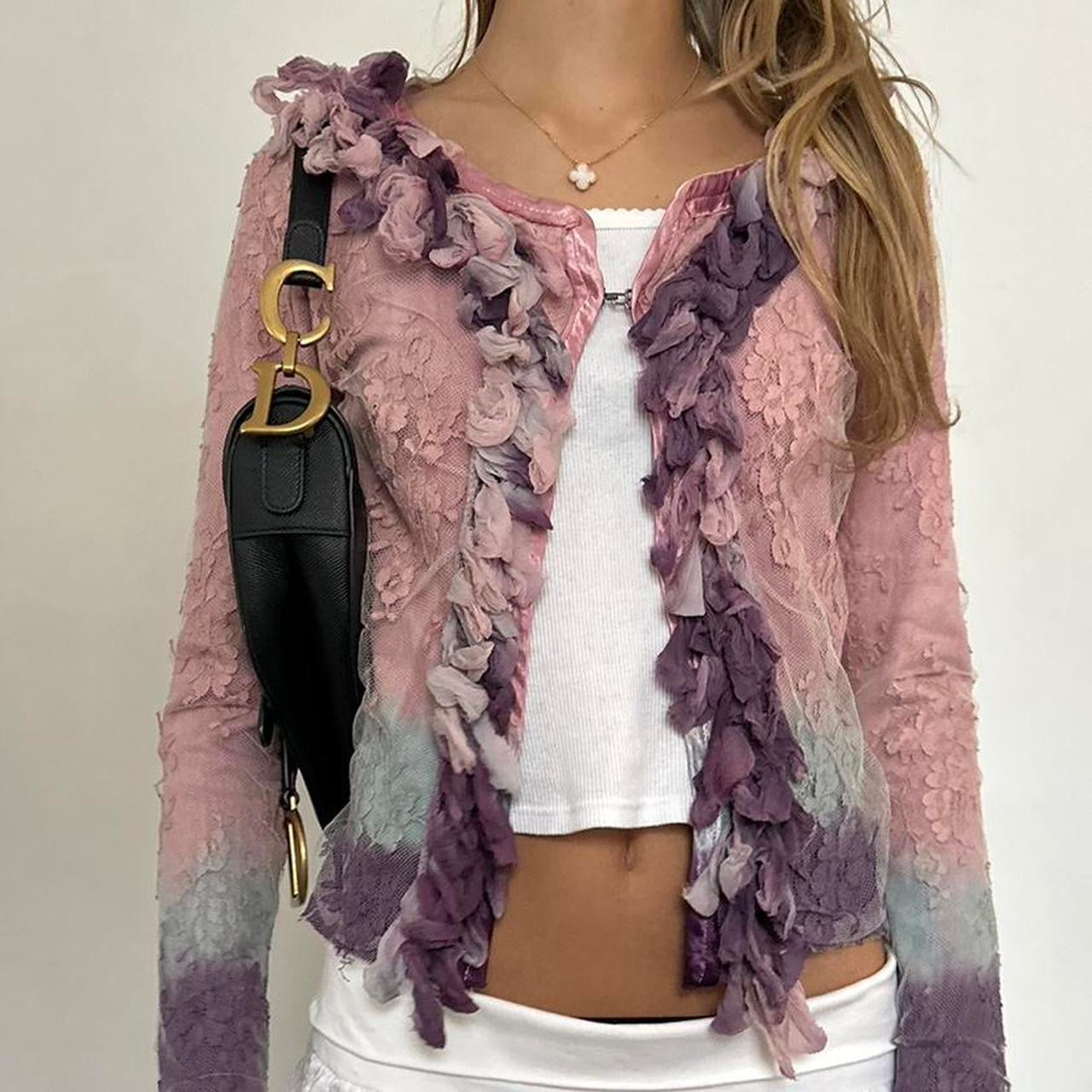 Vintage 90’s mesh floral trim cardigan