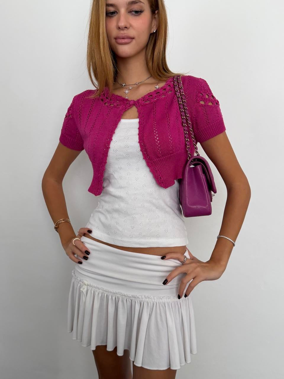 Vintage 00’s pink crochet layering top