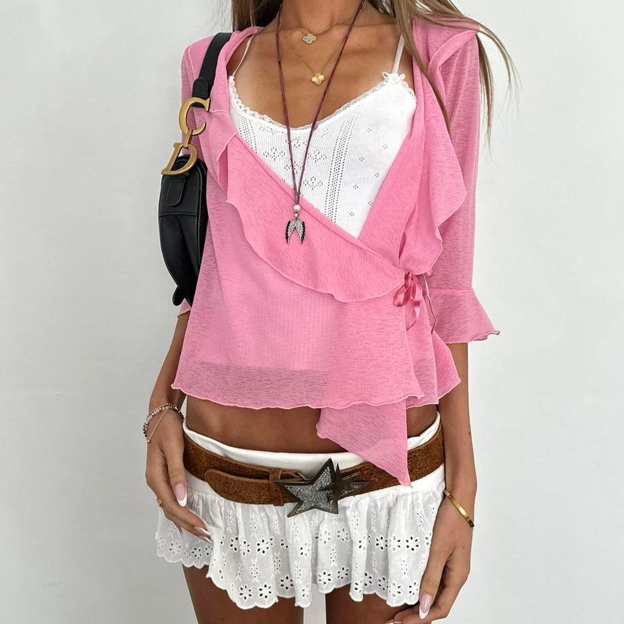 Vintage pink wrap tie up top