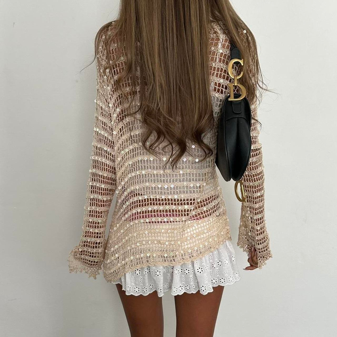 Vintage 2000s gold sequin layering long sleeve top