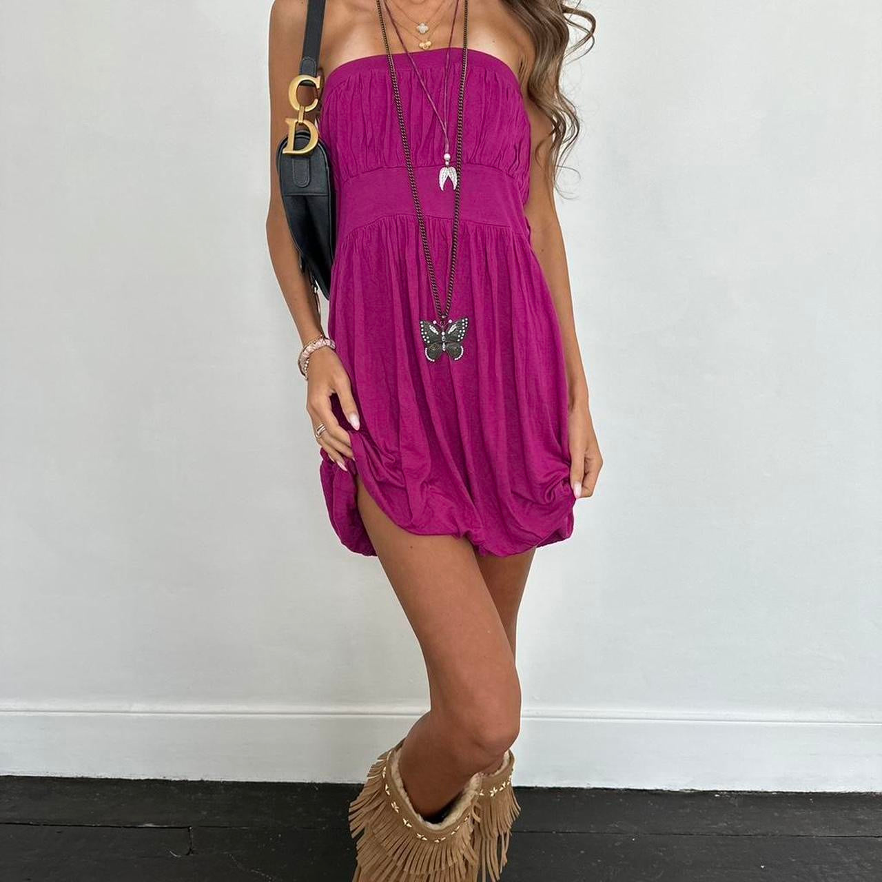 Vintage 00s dark pink strapless dress