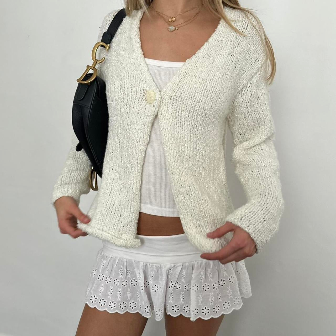 Vintage 90’s white knit cardigan top