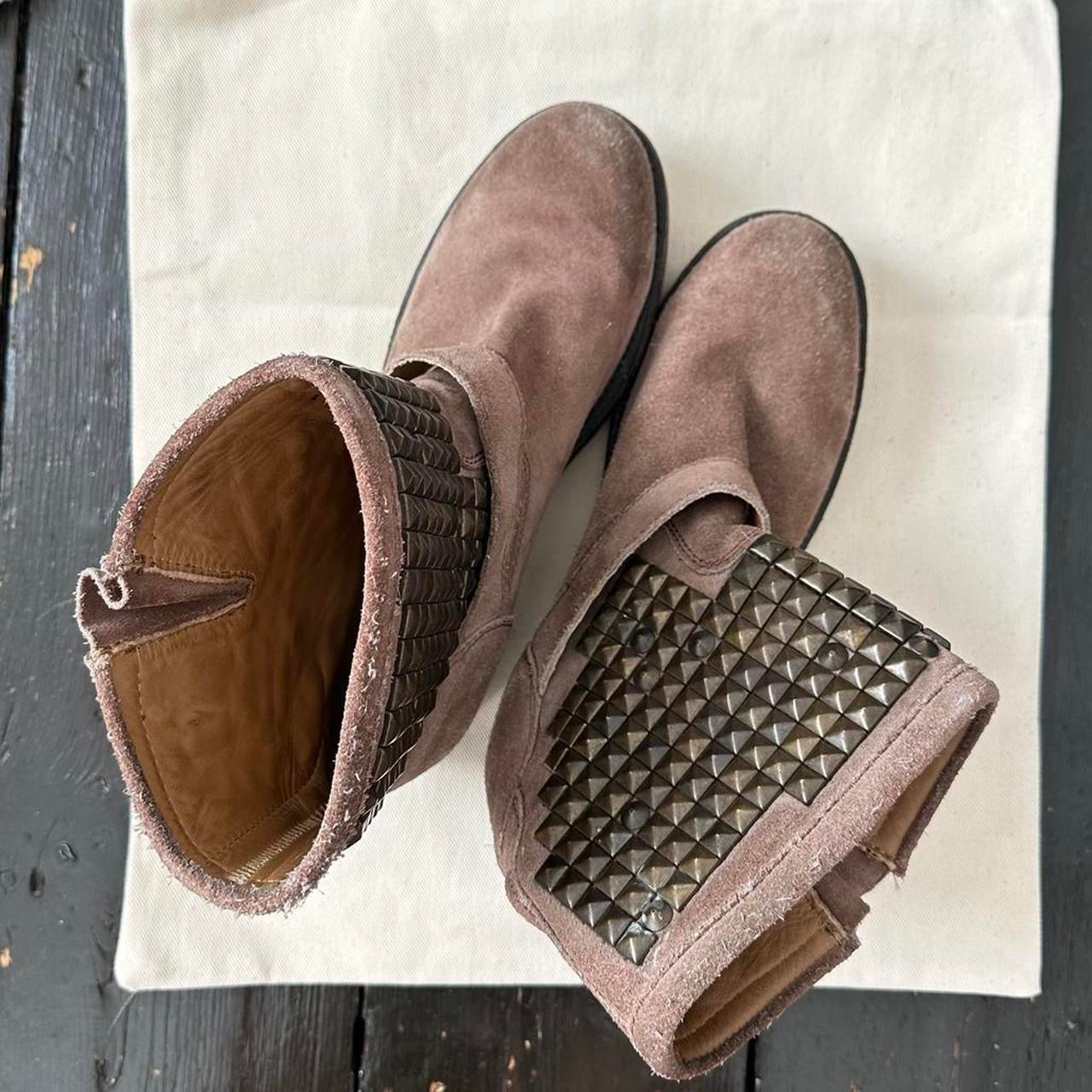 Vintage brown studded genuine leather ankle boots