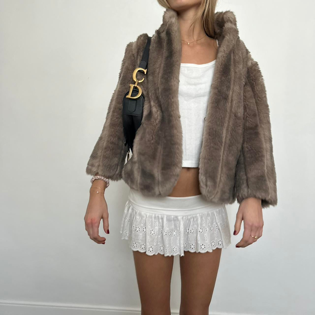 Vintage 2000’s grey/brown faux fur jacket