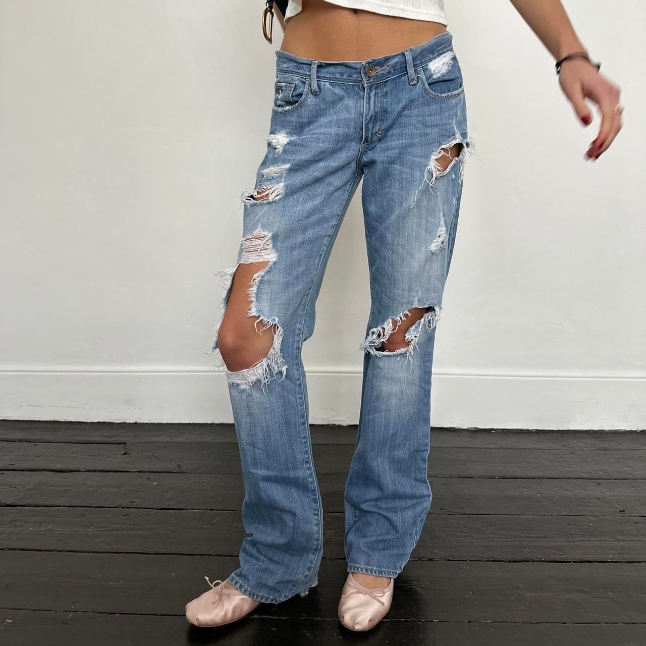 Vintage 2000’s Abercrombie and Fitch blue distressed ripped jeans