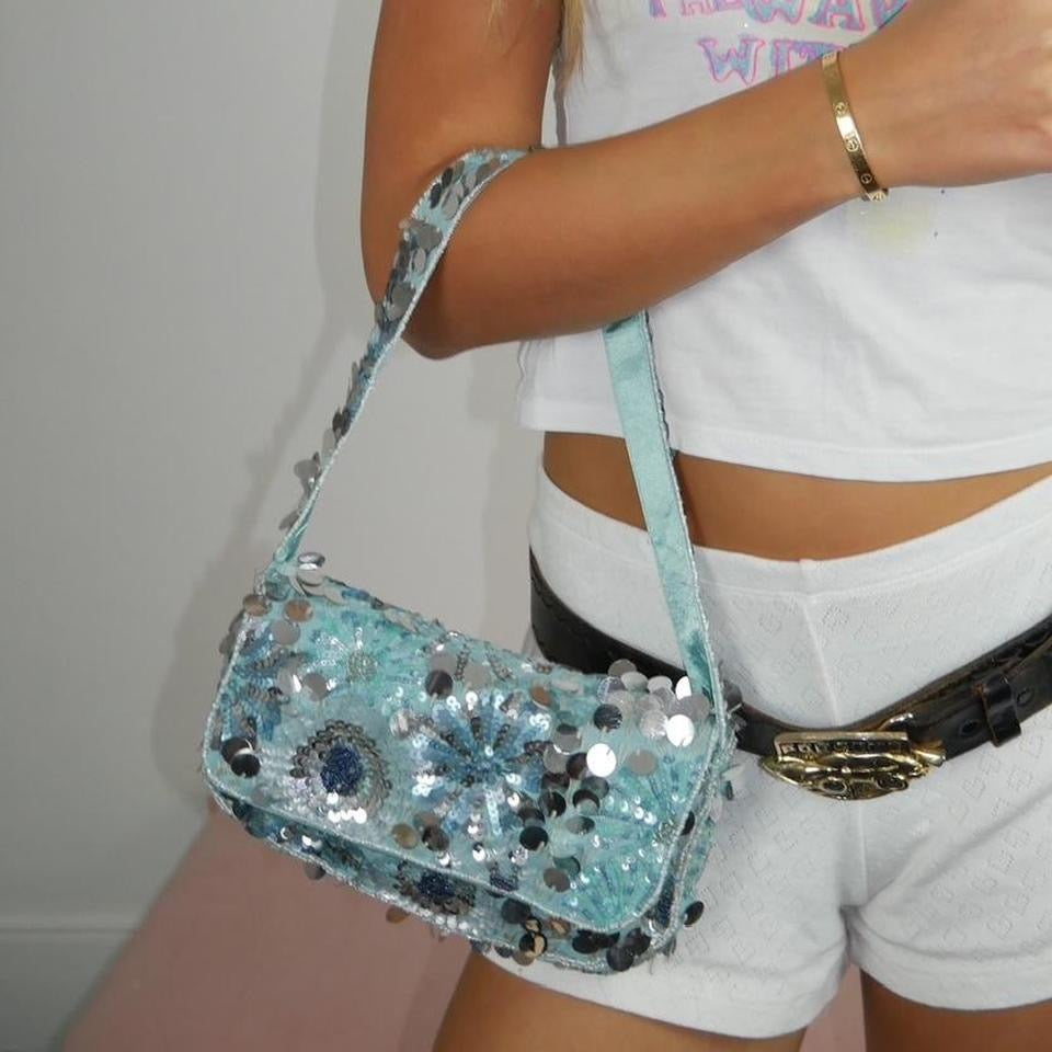 Vintage blue 90s sequin embellished bag