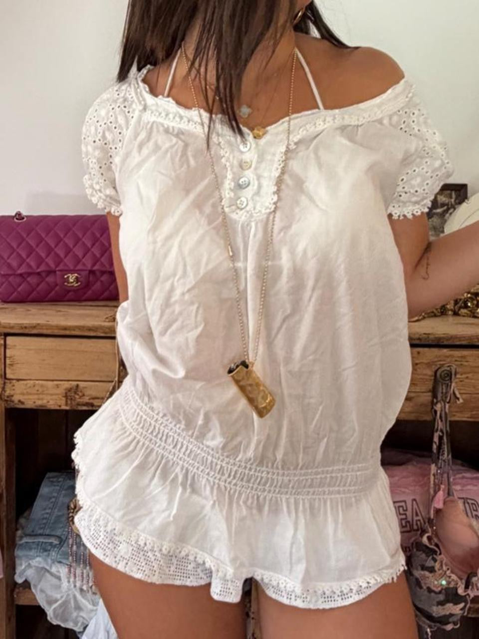 Vintage 00s white boho top