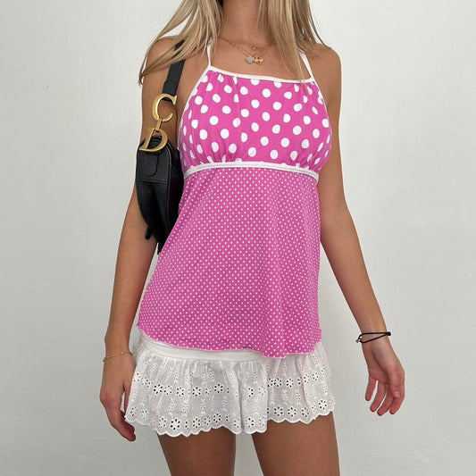 Vintage pink polka dot halter neck top