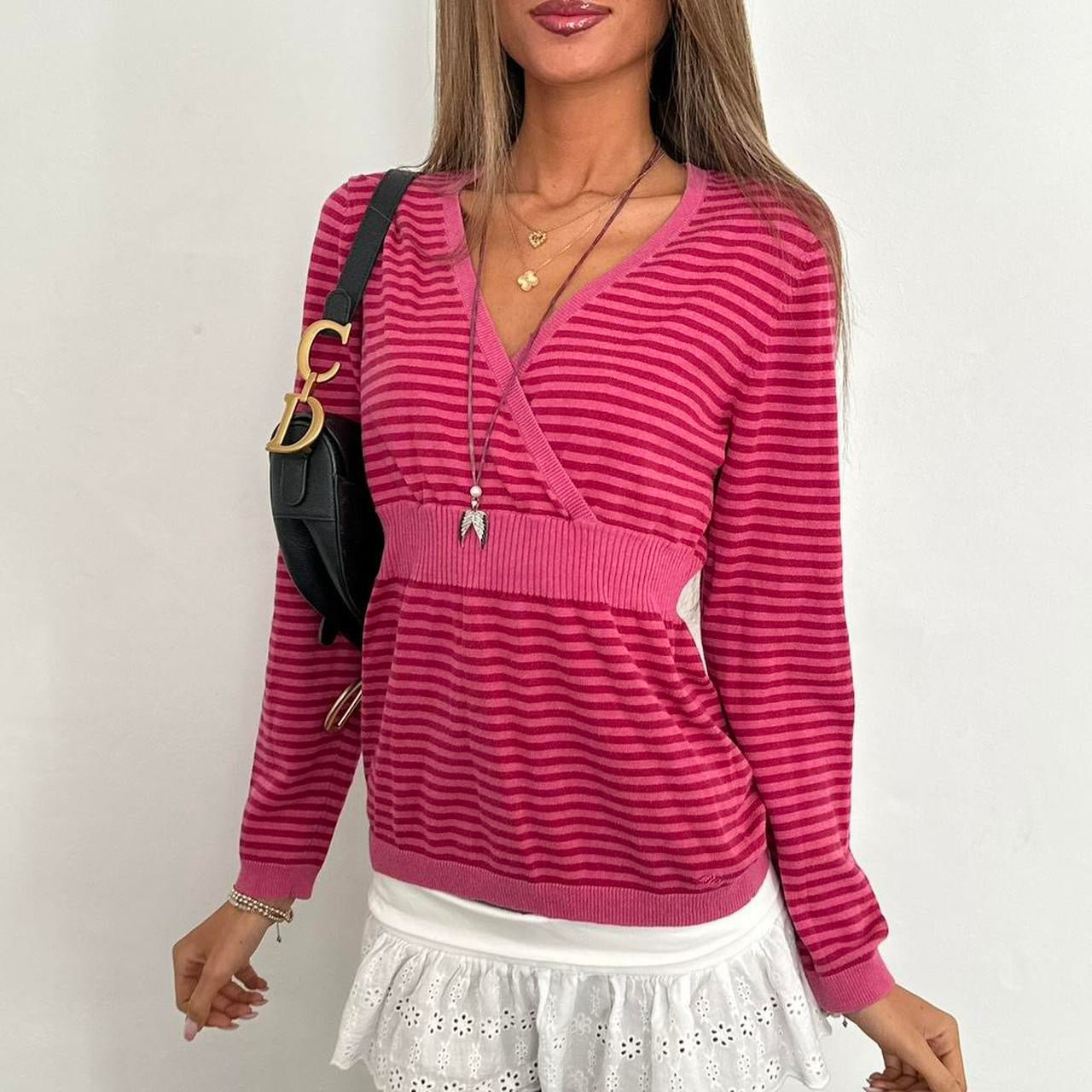 Vintage 2000s pink striped babydoll sweater top