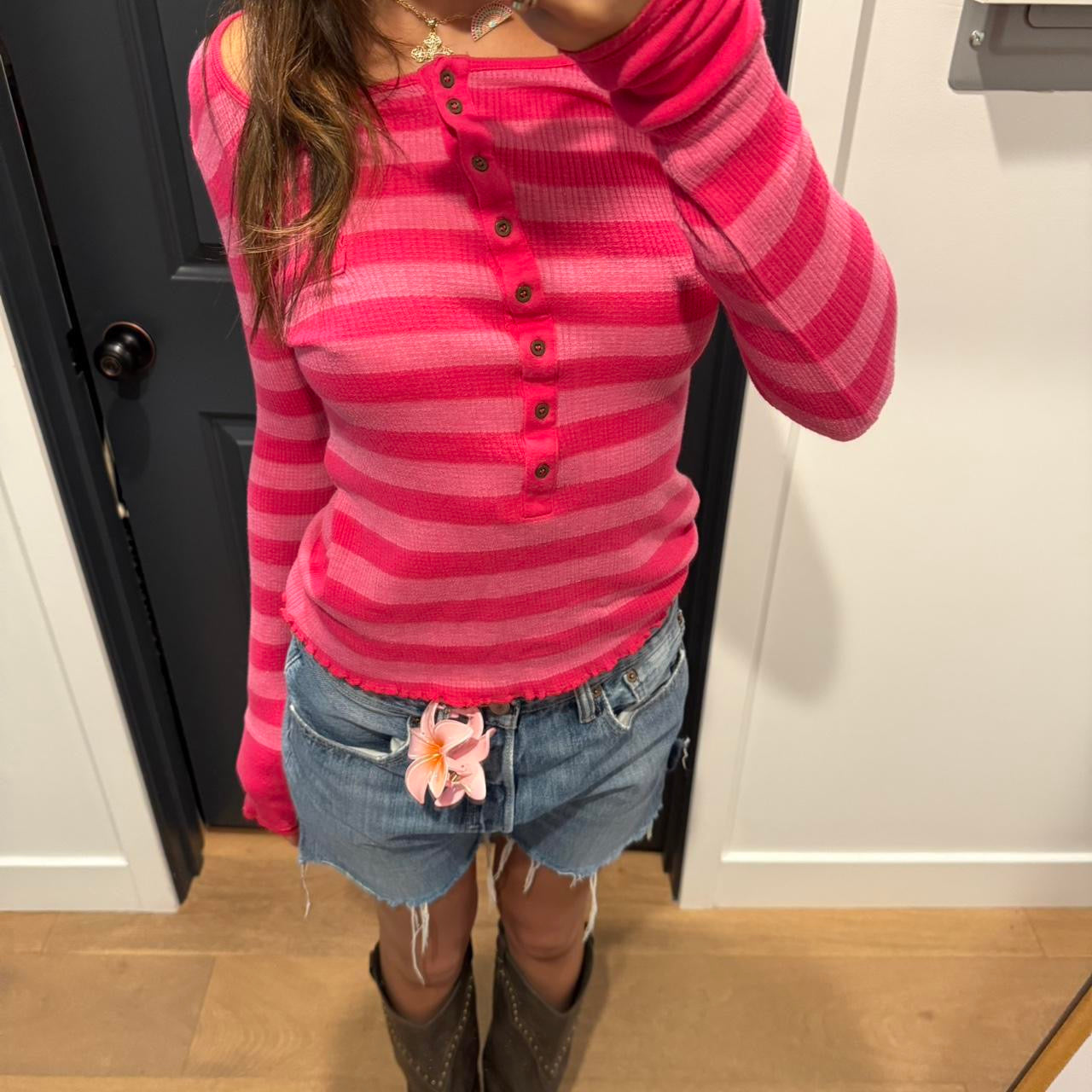 Vintage 90’s striped off the shoulder long sleeve top